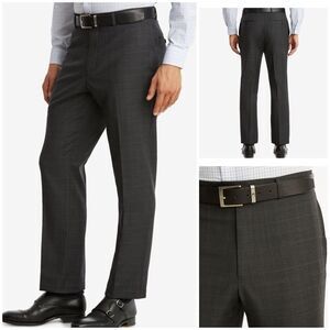 Tommy Hilfiger Mens Modern-Fit TH Flex Plaid Stretch Gray Wool Suit Pants 40x30